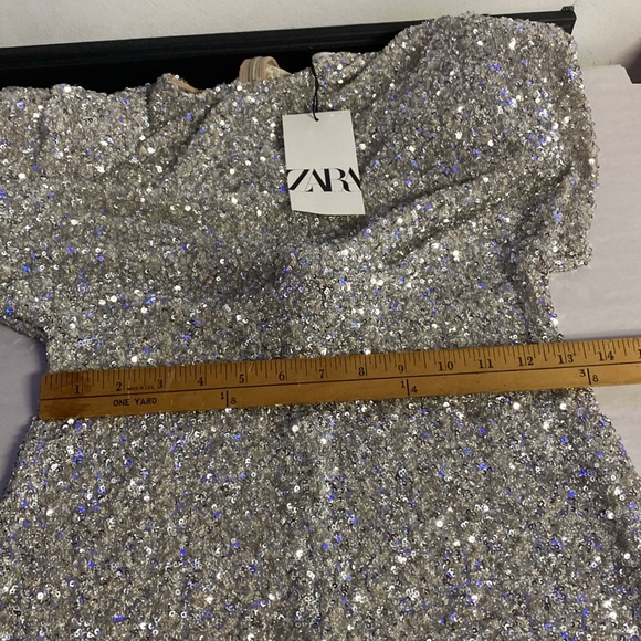 Zara ZW Collection Sequinned Dress Shoulder Pads Silver Size L - Picture 16 of 17
